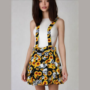 Spencer's Goth Skull Sunflower Overall Mini Dress Small